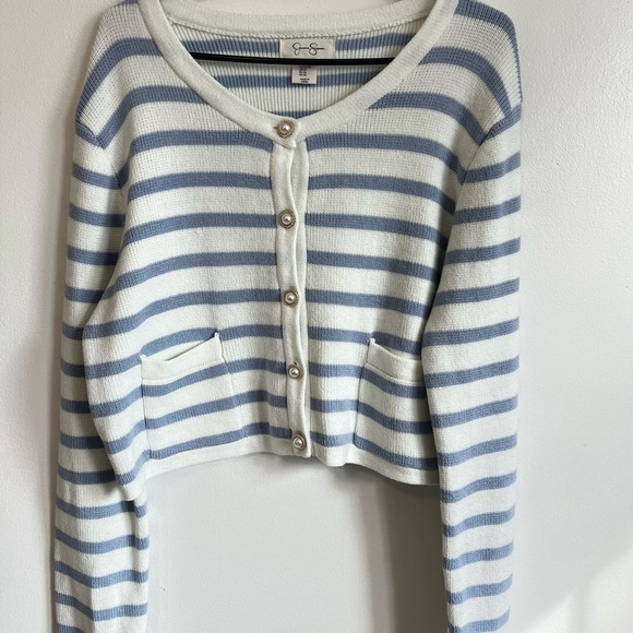 Jessica Simpson Knit Cardigan Nautical Women’s Stripe Cotton Buttons Pockets XL - Picture 3 of 8